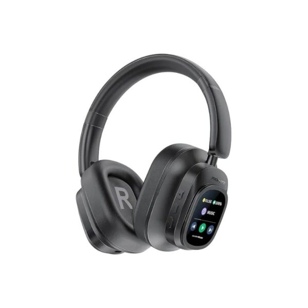 Promate VuTune Bluetooth Over Ear Headphones Hybrid Active Noise Cancellation with Detachable Magnetic LCD Touch Screen Controller