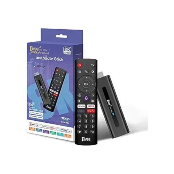 TV98 Android TV Stick 8K Ultra HD Video Android 14 ATV Mini Stick Quad Core WIFI Network Player TV Stick (2+16GB)