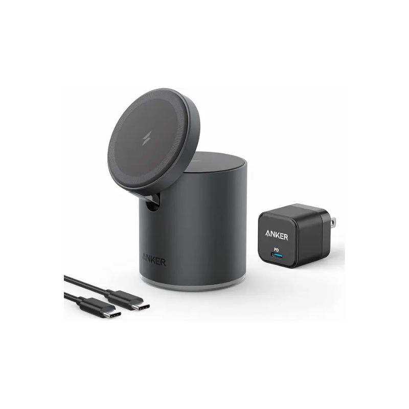 Anker 623 Magnetic Wireless Charger (MagGo) 2-in-1 Magnetic Charging Station with 20W USB-C Charger 5 ft USB-C Cable 7.5W